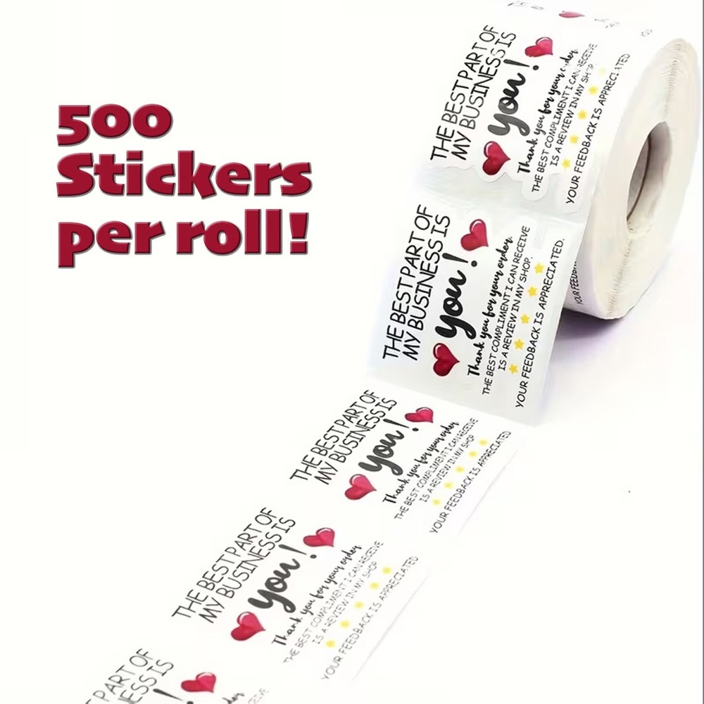 Heartfelt Thankful For Business and Feedback Shipping Stickers Roll - 500 Count
